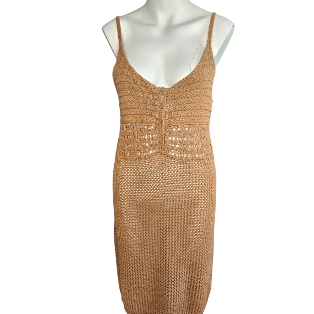 Aerie Sleeveless Crochet Knit‎ Brown/Tan Dress Sz Large Beach Summer Boho